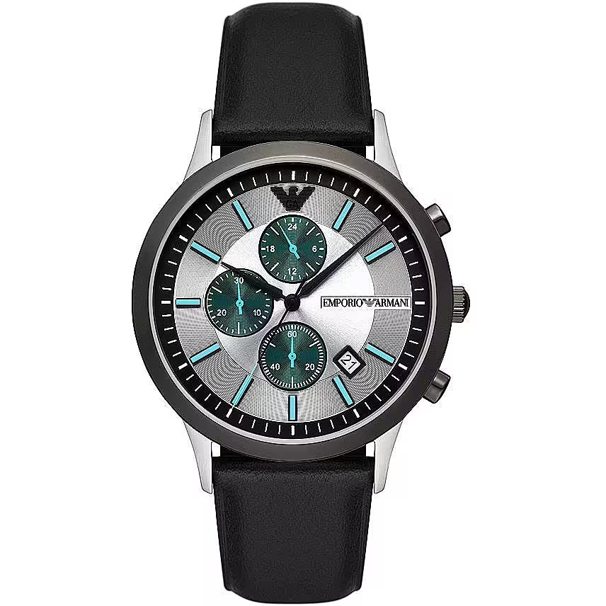 Moon – Leather & Chronograph Watch Steel Armani Emporio Behind Hill AR11473 Black The