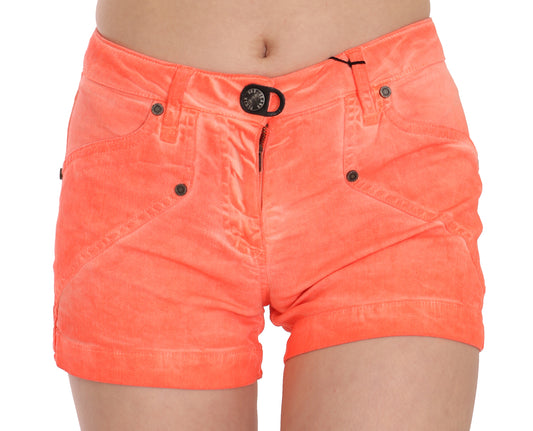 Orange Mid Waist Cotton Denim Mini Shorts