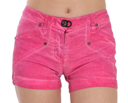 Pink Mid Waist Cotton Denim Mini Shorts