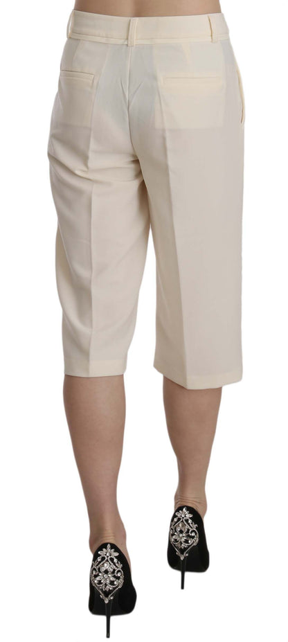 Cream Mid Waist Cotton Straight Cropped Pants