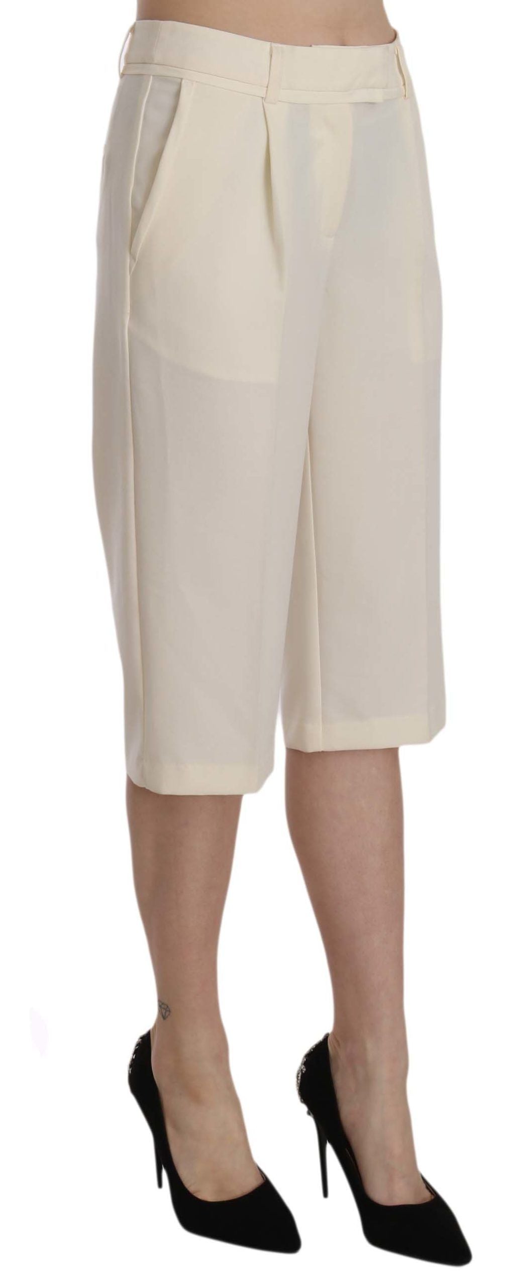 Cream Mid Waist Cotton Straight Cropped Pants