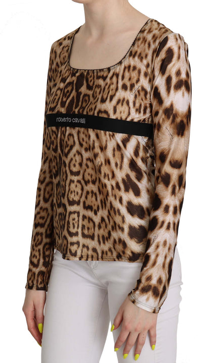 Brown Round Neck Leopard Women Top Blouse