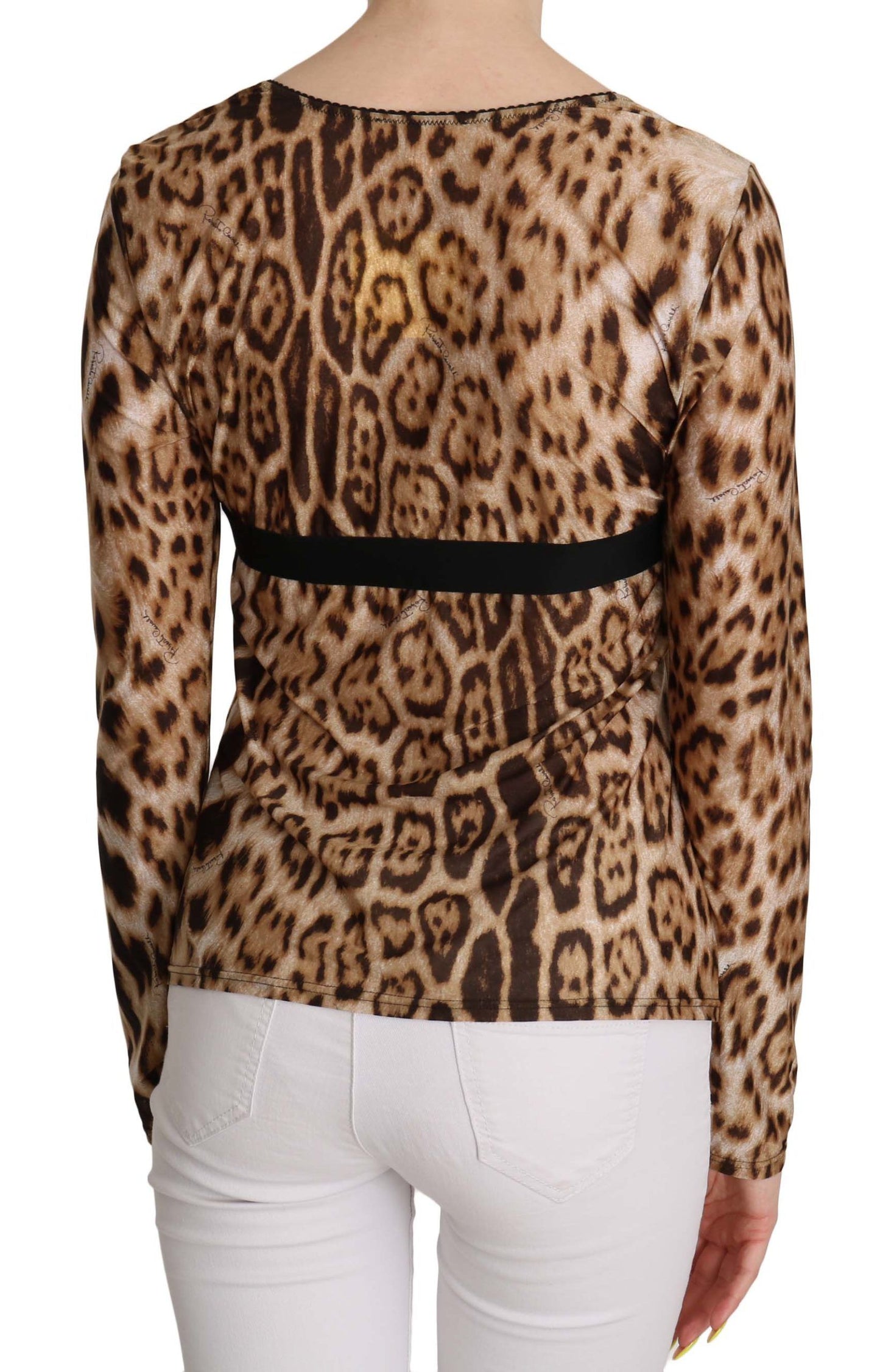 Brown Round Neck Leopard Women Top Blouse