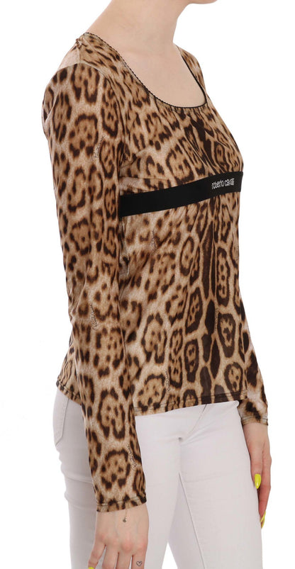 Brown Round Neck Leopard Women Top Blouse