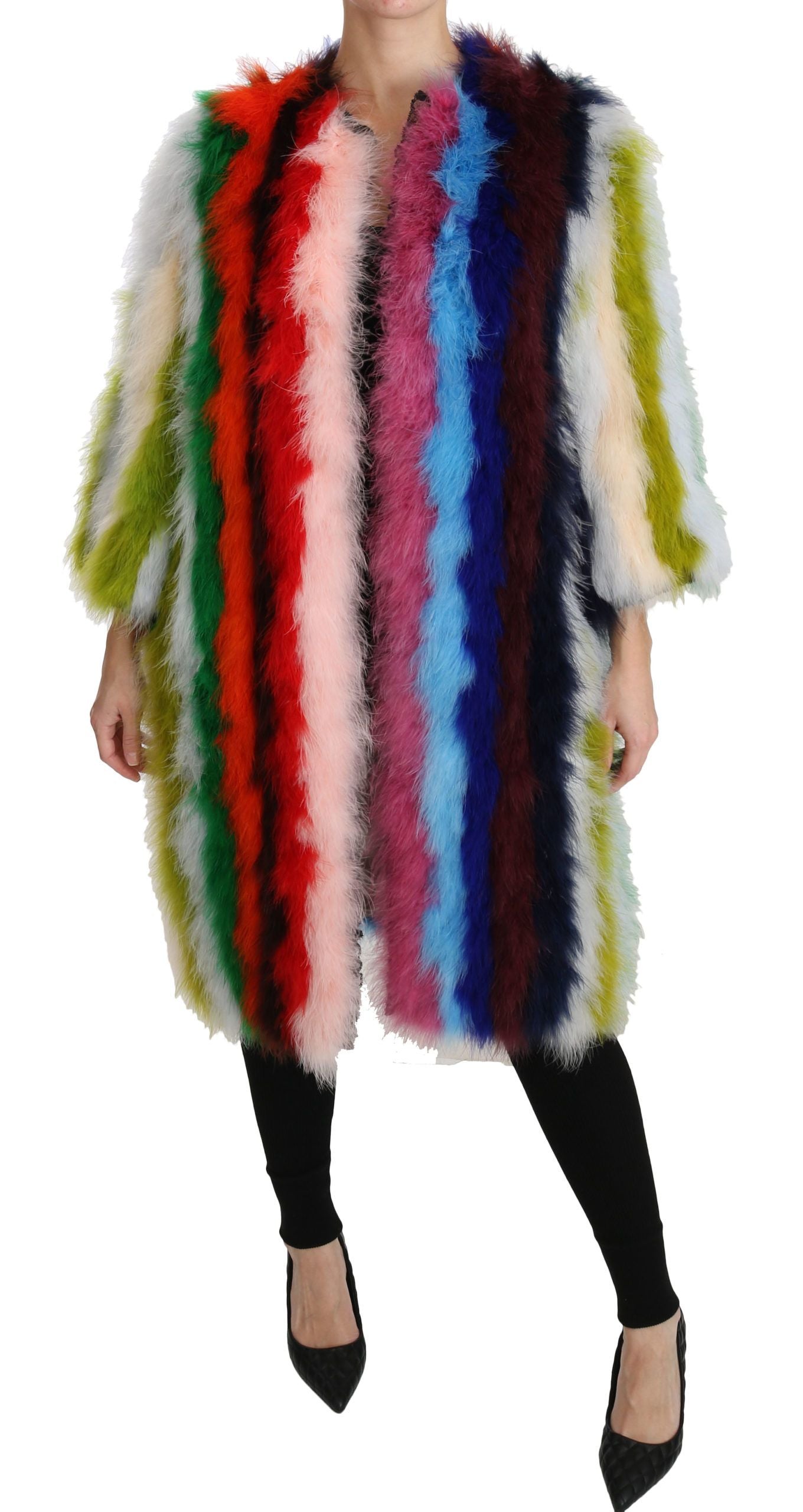 Multicolor Turkey Feather Cape Fur Coat