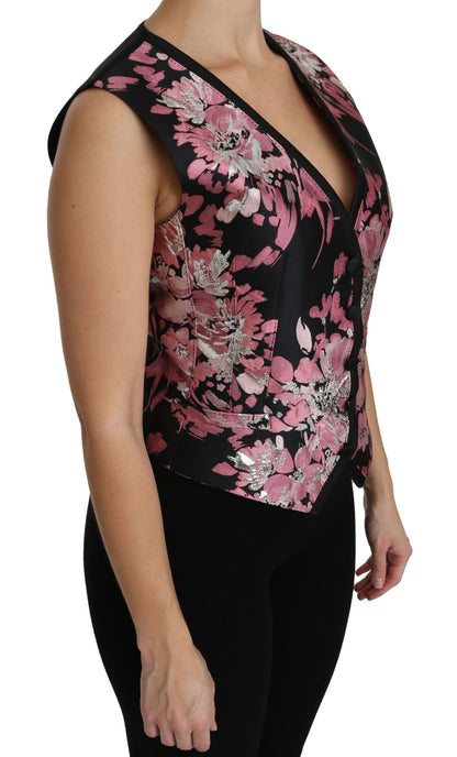 Dolce & Gabbana Ladies' Black Pink Floral Waistcoat Vest Blouse Top