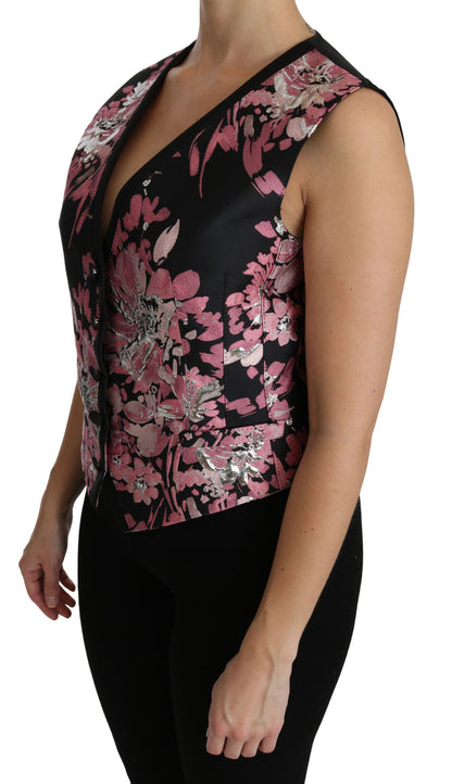 Dolce & Gabbana Ladies' Black Pink Floral Waistcoat Vest Blouse Top