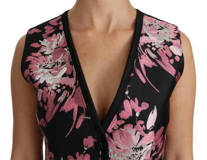 Dolce & Gabbana Ladies' Black Pink Floral Waistcoat Vest Blouse Top