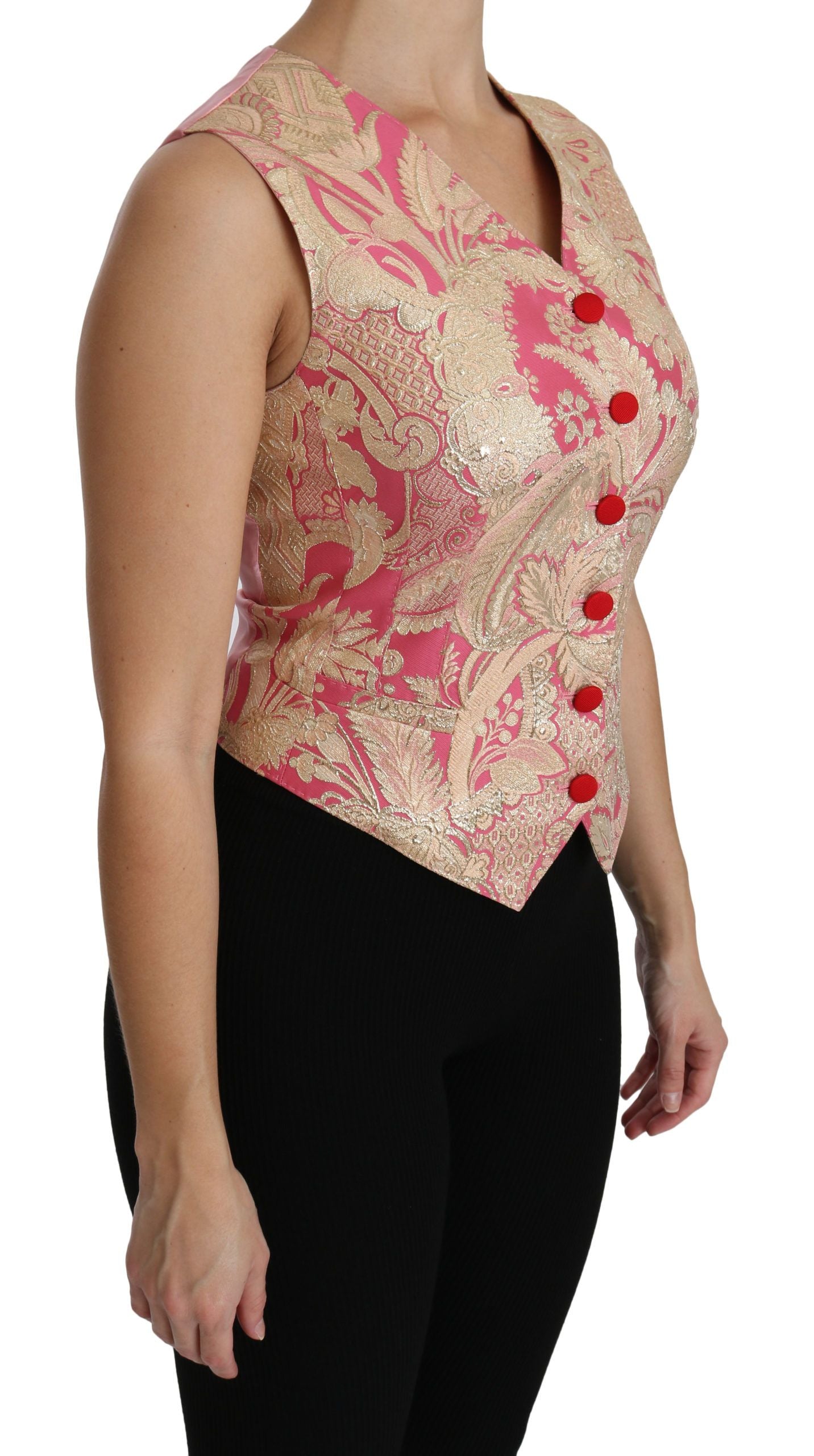 Dolce & Gabbana Ladies' Pink Gold Brocade Waistcoat Vest Blouse Top