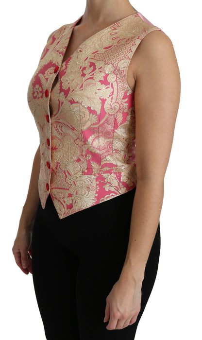 Dolce & Gabbana Ladies' Pink Gold Brocade Waistcoat Vest Blouse Top