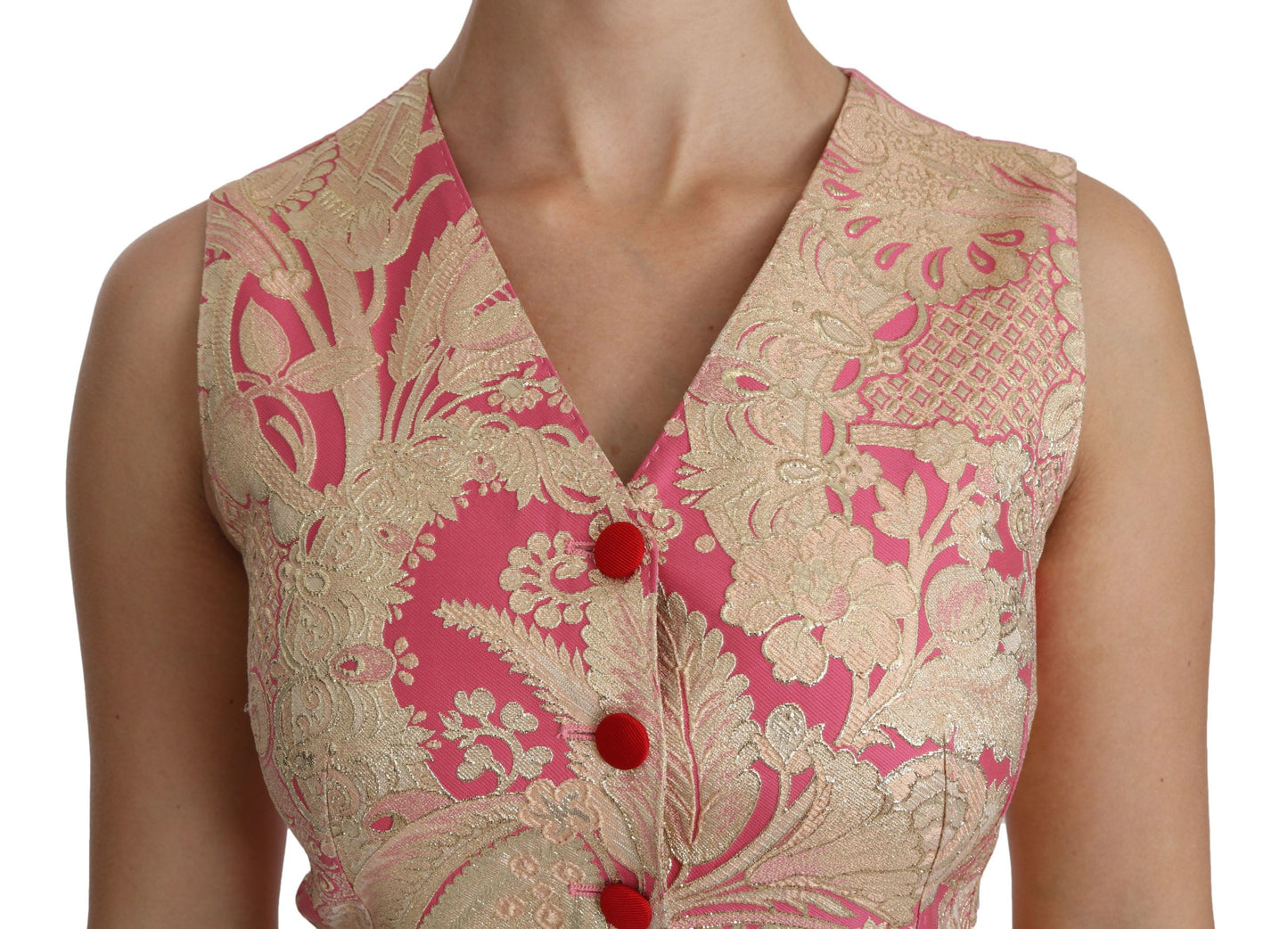 Dolce & Gabbana Ladies' Pink Gold Brocade Waistcoat Vest Blouse Top