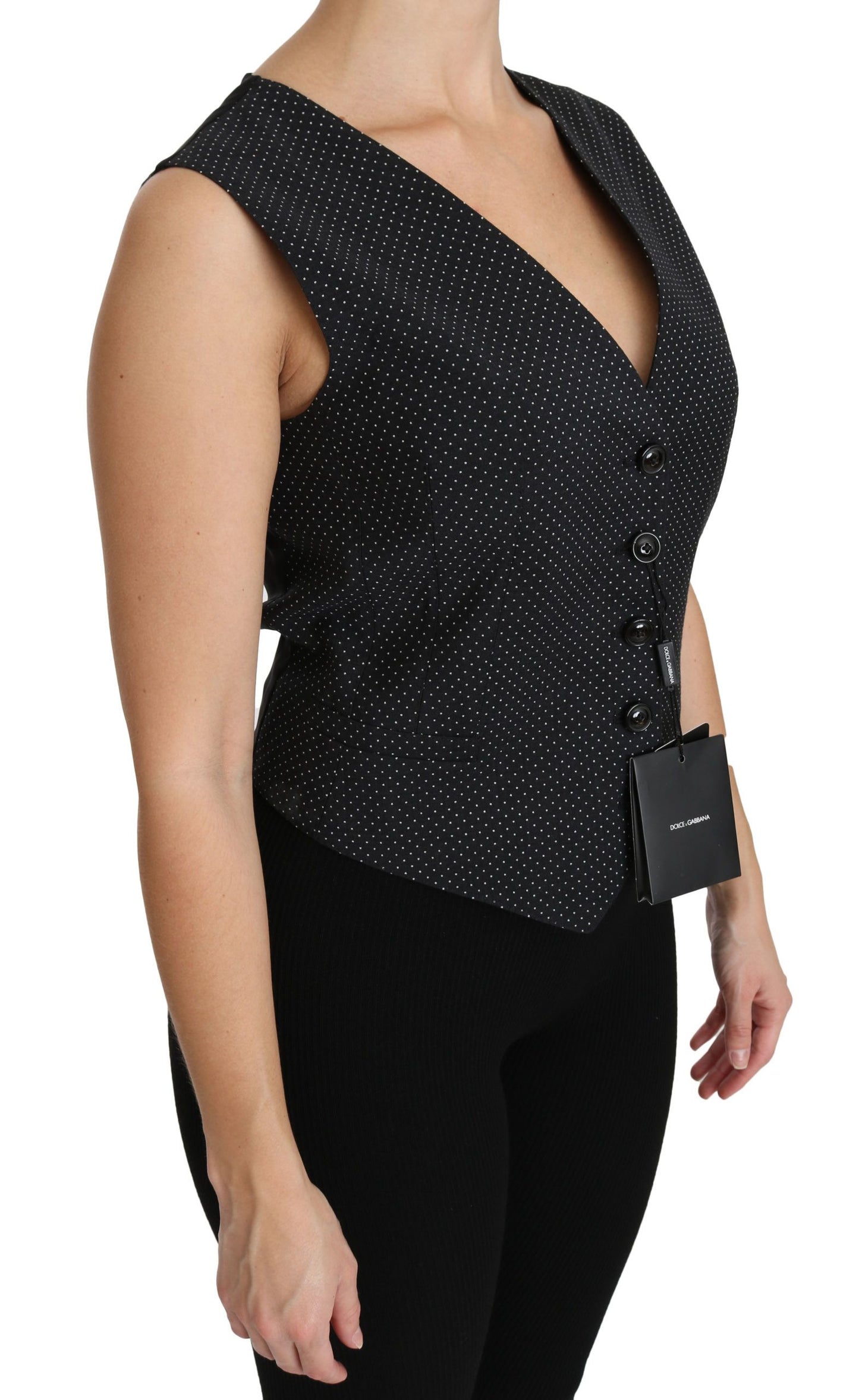 Dolce & Gabbana Ladies' Black Dotted Waistcoat Vest Blouse Top