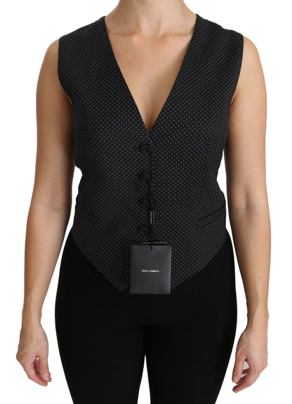 Dolce & Gabbana Ladies' Black Dotted Waistcoat Vest Blouse Top