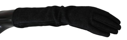 Black Grey Mid Arm Length Mittens Wool Gloves