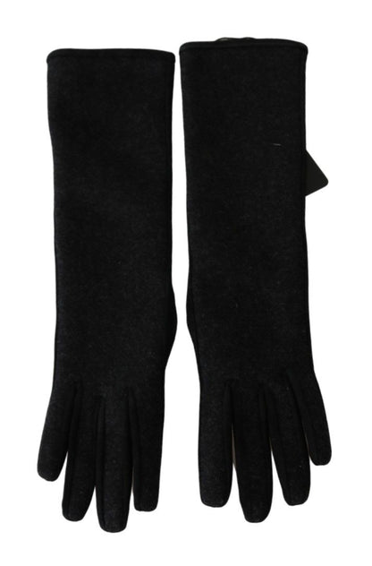 Black Grey Mid Arm Length Mittens Wool Gloves