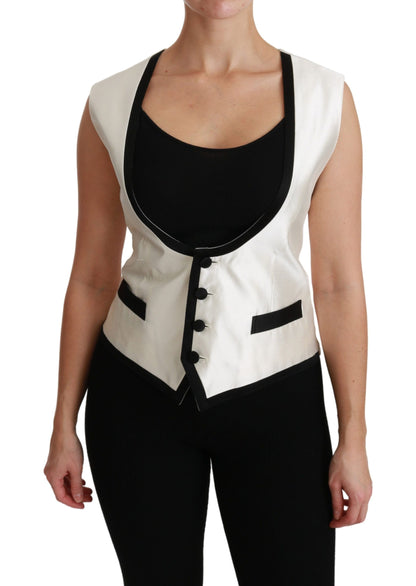 Dolce & Gabbana Ladies' White Waistcoat Slim Vest Silk Top