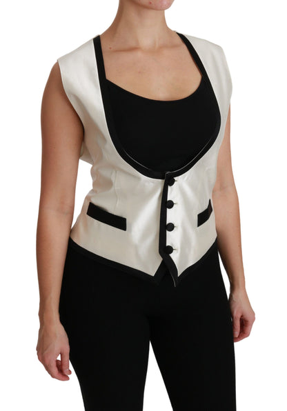 Dolce & Gabbana Ladies' White Waistcoat Slim Vest Silk Top