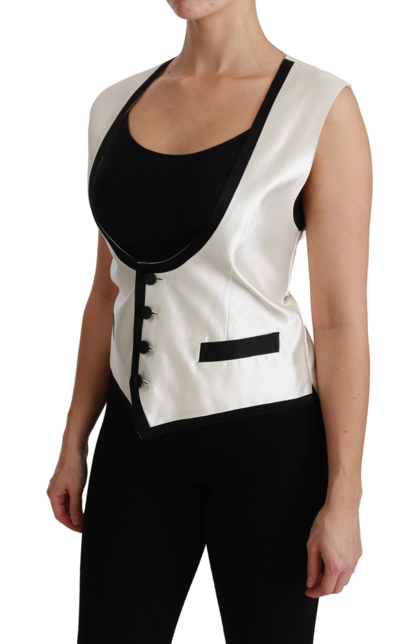 Dolce & Gabbana Ladies' White Waistcoat Slim Vest Silk Top