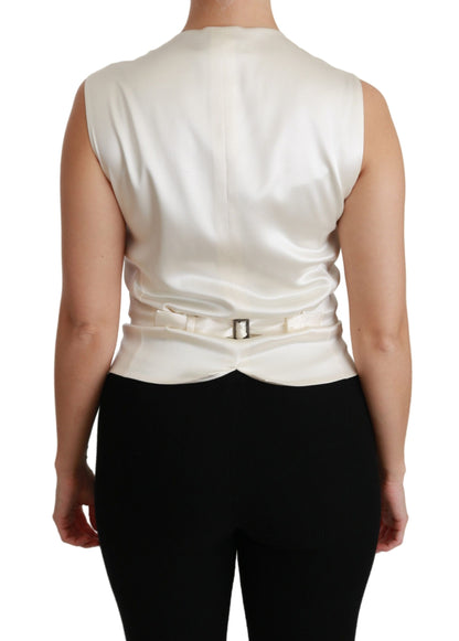 Dolce & Gabbana Ladies' White Waistcoat Slim Vest Silk Top