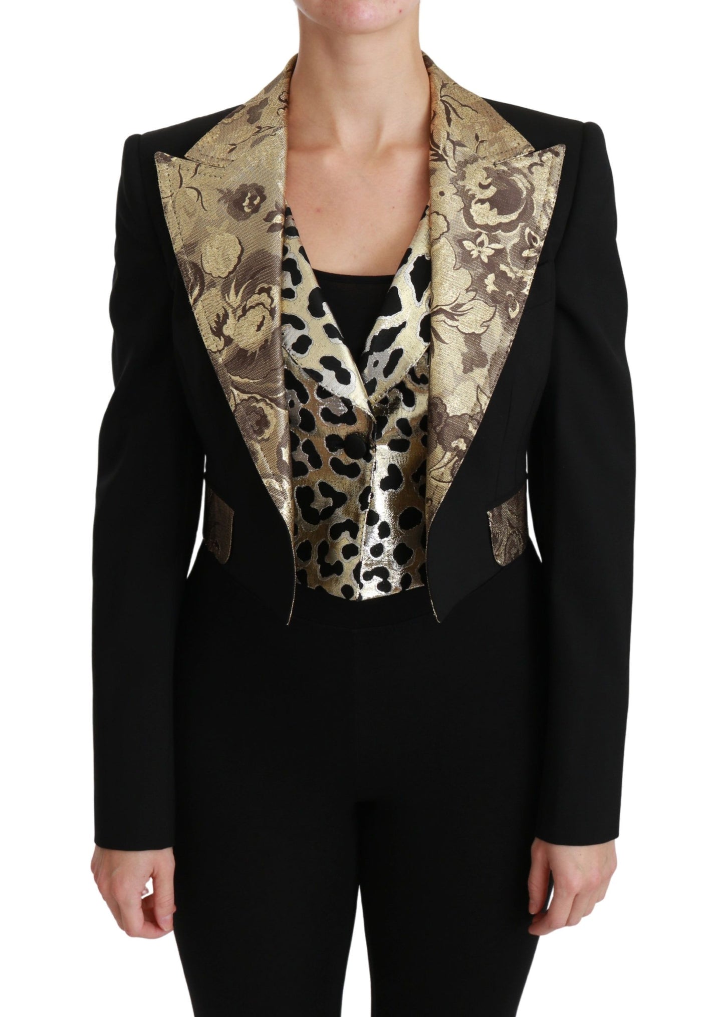 Dolce & Gabbana Ladies' Black Jacquard Vest Blazer Coat Wool Jacket