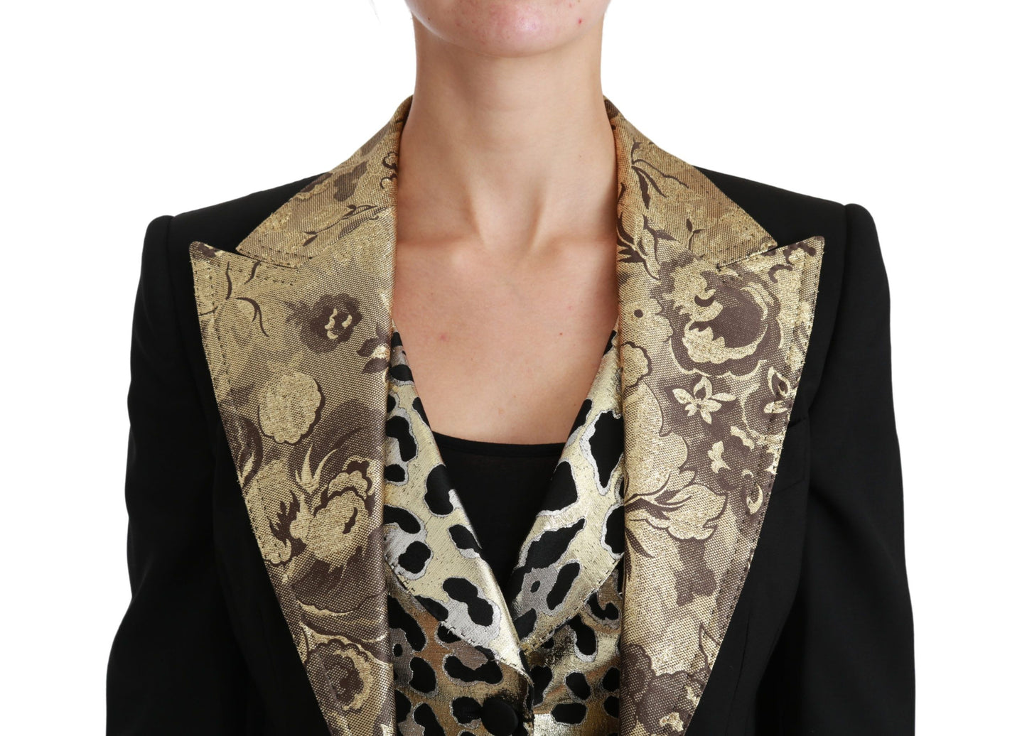 Dolce & Gabbana Ladies' Black Jacquard Vest Blazer Coat Wool Jacket