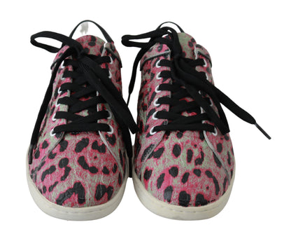 Pink Leopard Print Training Leather Flat Sneakers