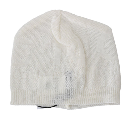 Beanie White Wool Blend Branded Hat