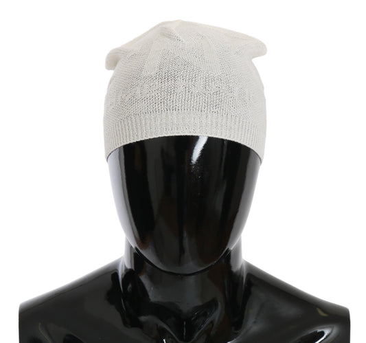 Beanie White Wool Blend Branded Hat