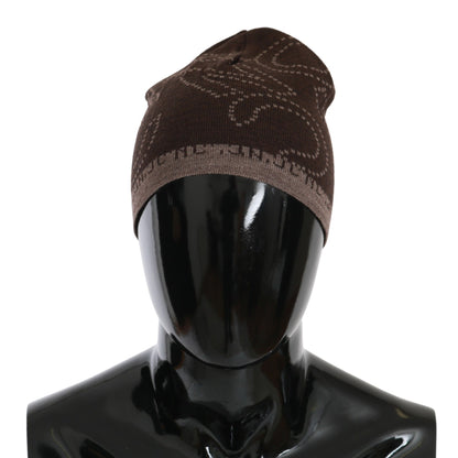 Costume National Beanie Brown Wool Blend Branded Hat