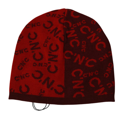 Costume National  Red Wool Blend Branded Beanie Hat