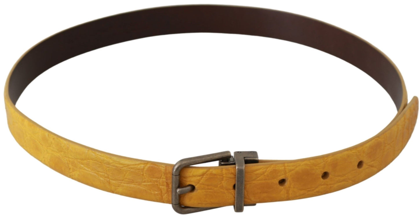 Yellow Exotic Skin Leather Grey Buckle Belt