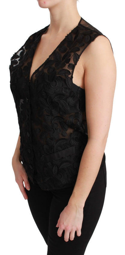 Dolce & Gabbana Ladies' Black Floral Brocade Top Gilet Waistcoat