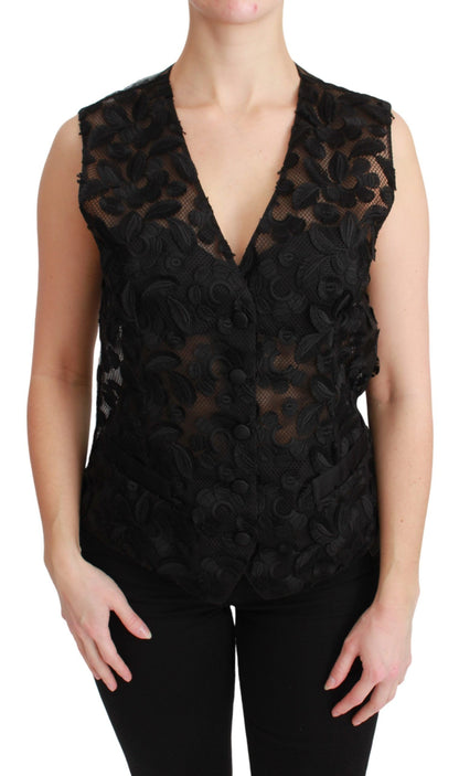 Dolce & Gabbana Ladies' Black Floral Brocade Top Gilet Waistcoat