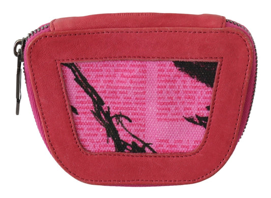 Pink Suede Printed Coin Holder Women Fabric Zippered Purse