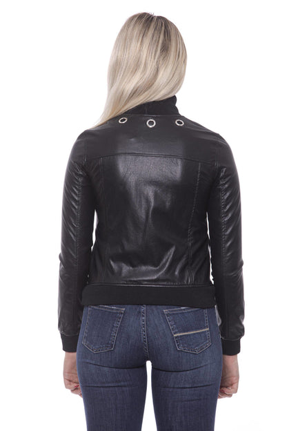 19V69 Italia Black Viscose & Eco-Leather Slim Jacket