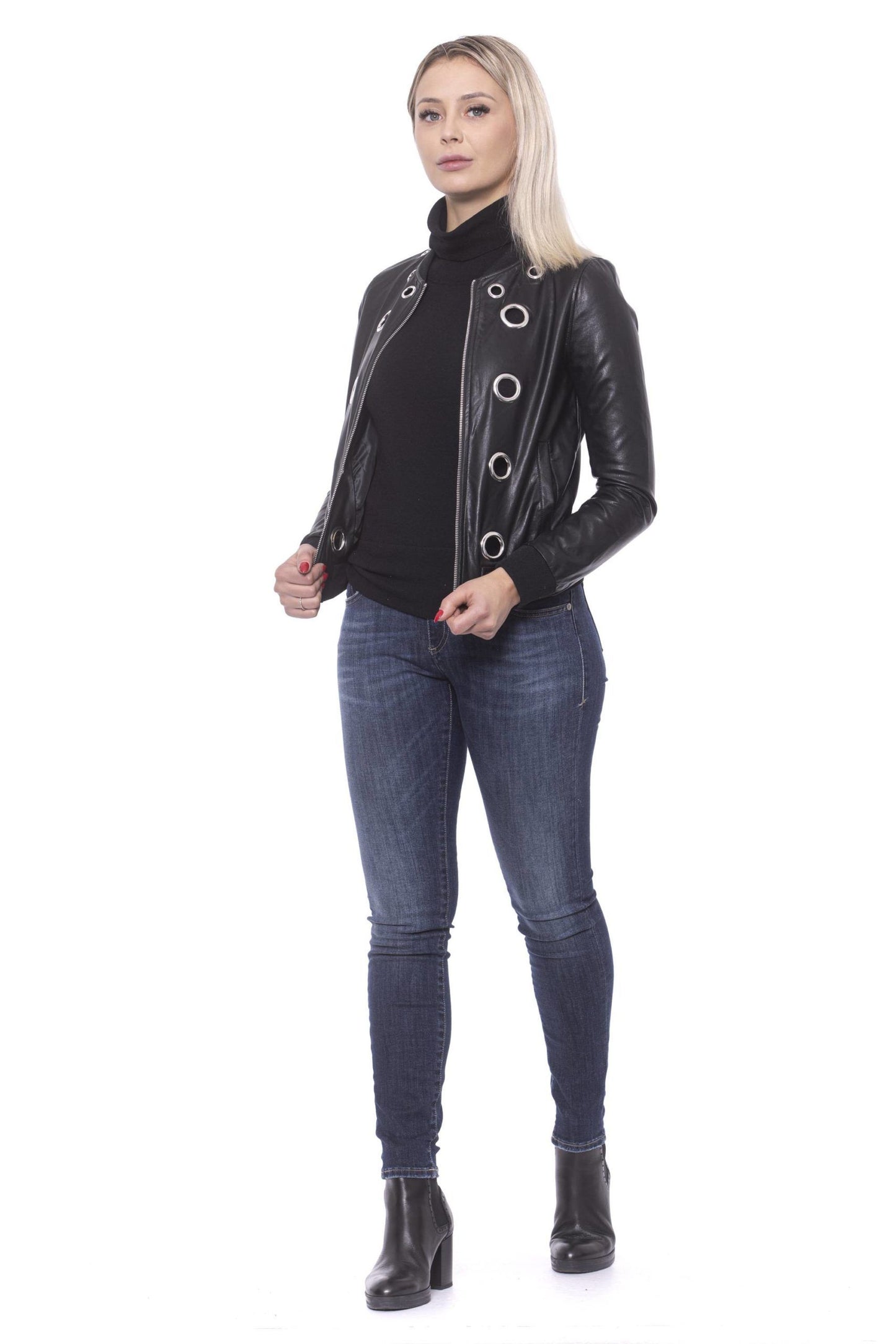 19V69 Italia Black Viscose & Eco-Leather Slim Jacket