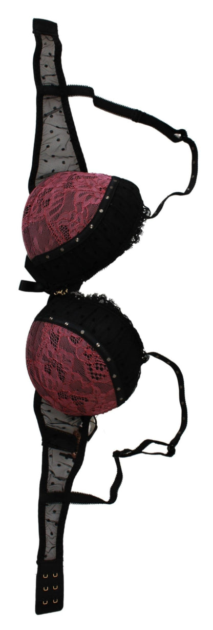 Black Pink Lace Push Up Bra Underwear