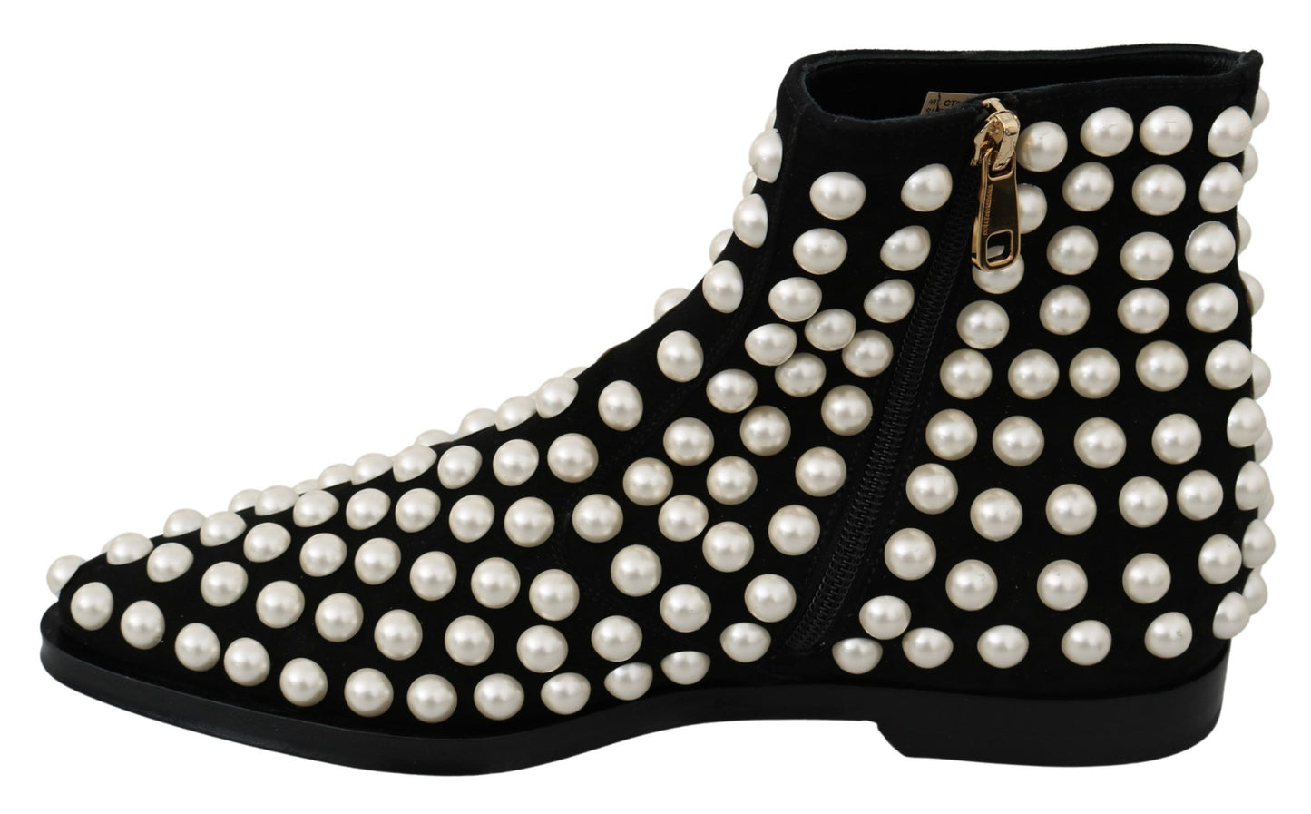 Black Suede Pearl Studs Boots Shoes