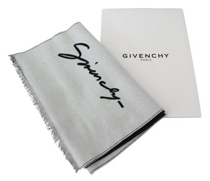 Givenchy Black White Wool Unisex Winter Warm Scarf Wrap Shawl