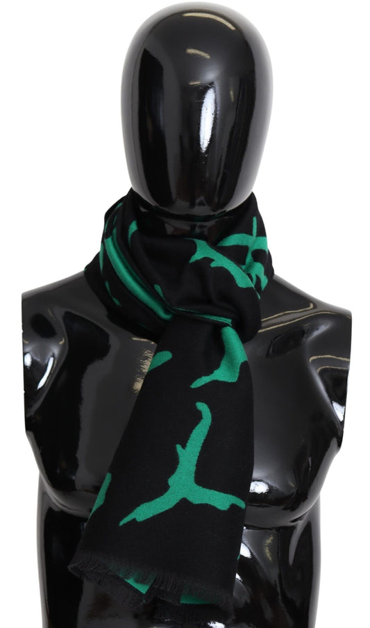 Givenchy Black Green Wool Unisex Winter Warm Scarf Wrap Shawl