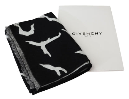 Givenchy Black White Wool Unisex Winter Warm Scarf Wrap Shawl