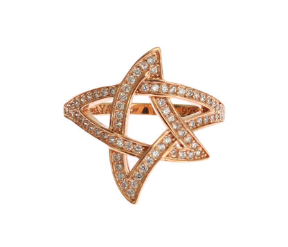 Women's Pentagram Star Clear CZ Gold 925 Silver Ring