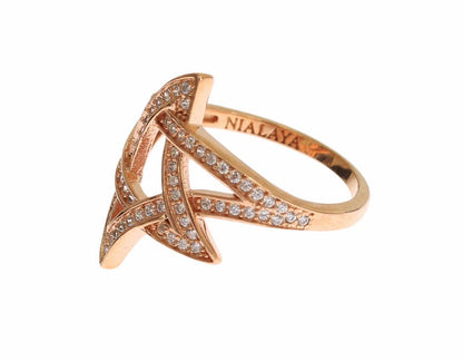 Women's Pentagram Star Clear CZ Gold 925 Silver Ring