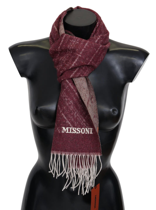 Missoni Maroon 100% Cashmere Unisex Neck Wrap Fringes Scarf