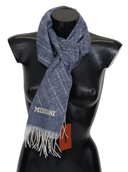 Missoni Blue 100% Cashmere Unisex Neck Wrap Fringes Scarf