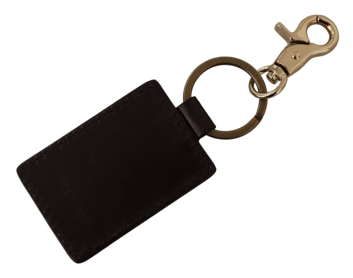 Brown Leather Logo Metal Ring Hook Keychain