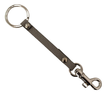 Gray Textured Leather Silver Metal Hook Keychain