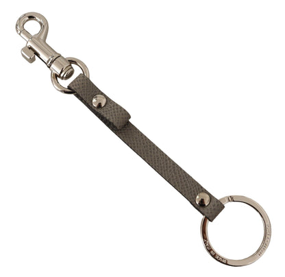 Gray Textured Leather Silver Metal Hook Keychain