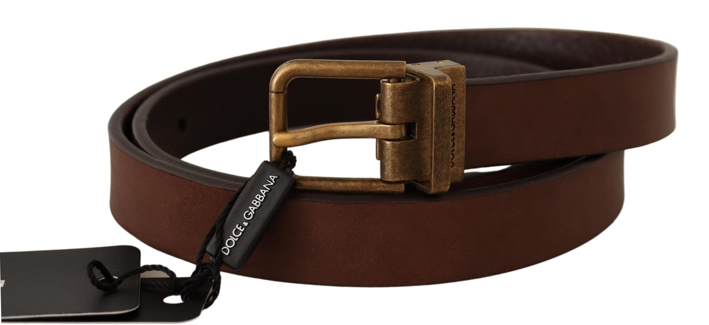 Dolce & Gabbana Brown Leather Rustic Buckle Cintura Belt