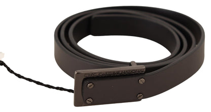 Dark Brown Leather Logo Buckle Belt